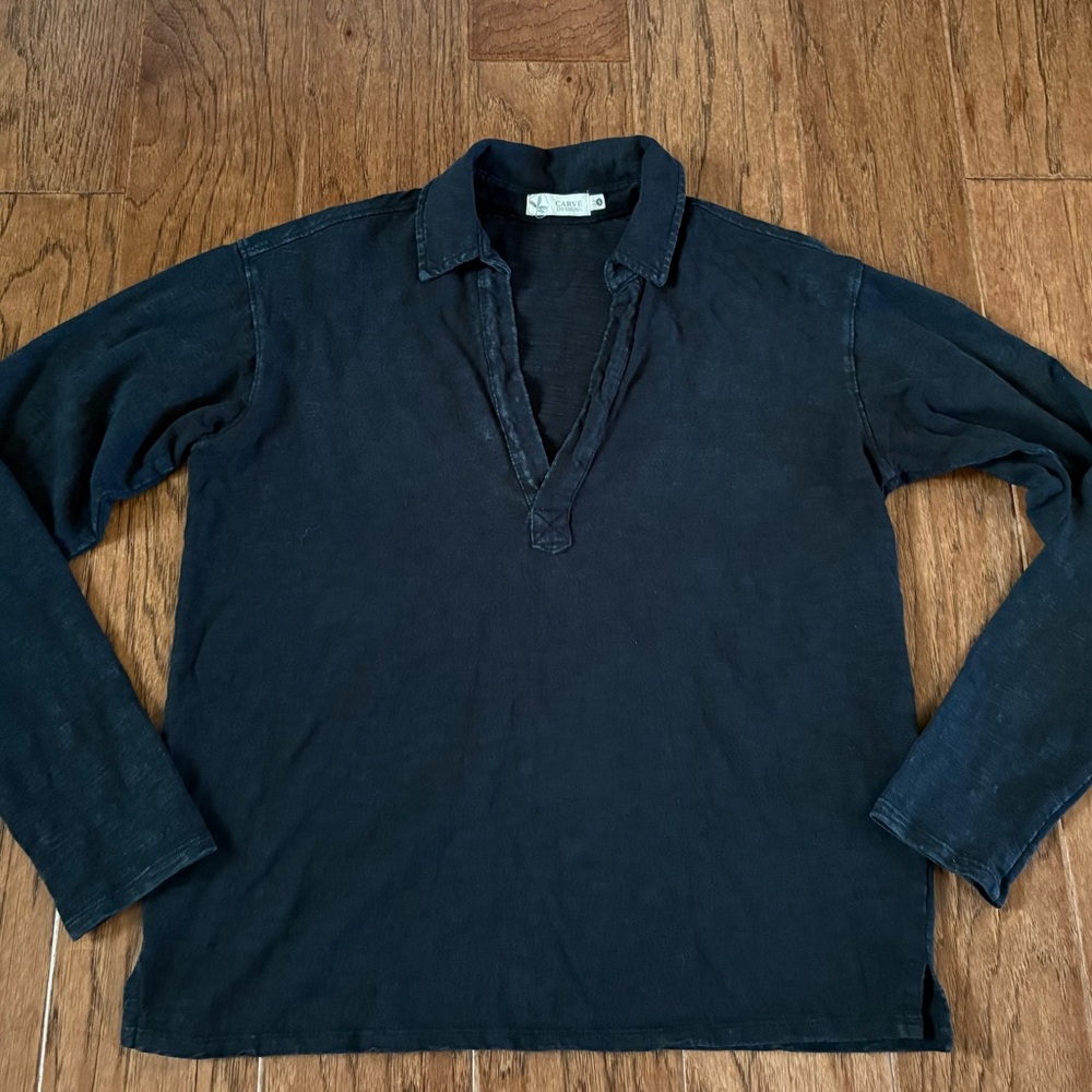 Carve Designs Acid Wash Long Sleeve Navy Blue Shirt Size Small
